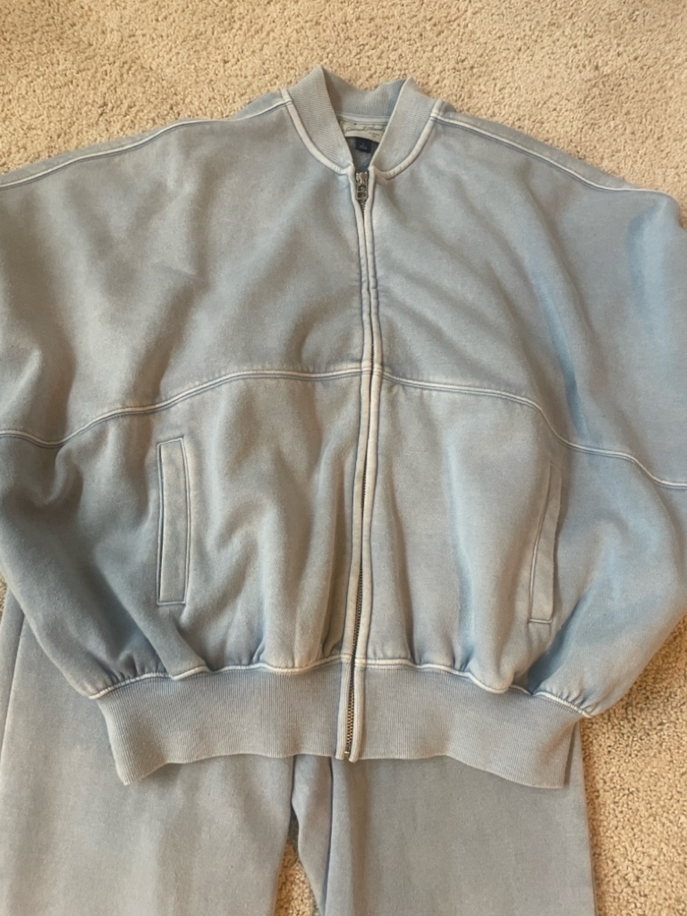 Washed denim-look Bomber style Zip-Up Sweatshirt and Joggers Set.